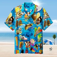 Mens Button Down Ice Cream Pop Graphic Hawaiian Top Novelty Holiday Gift Shirt