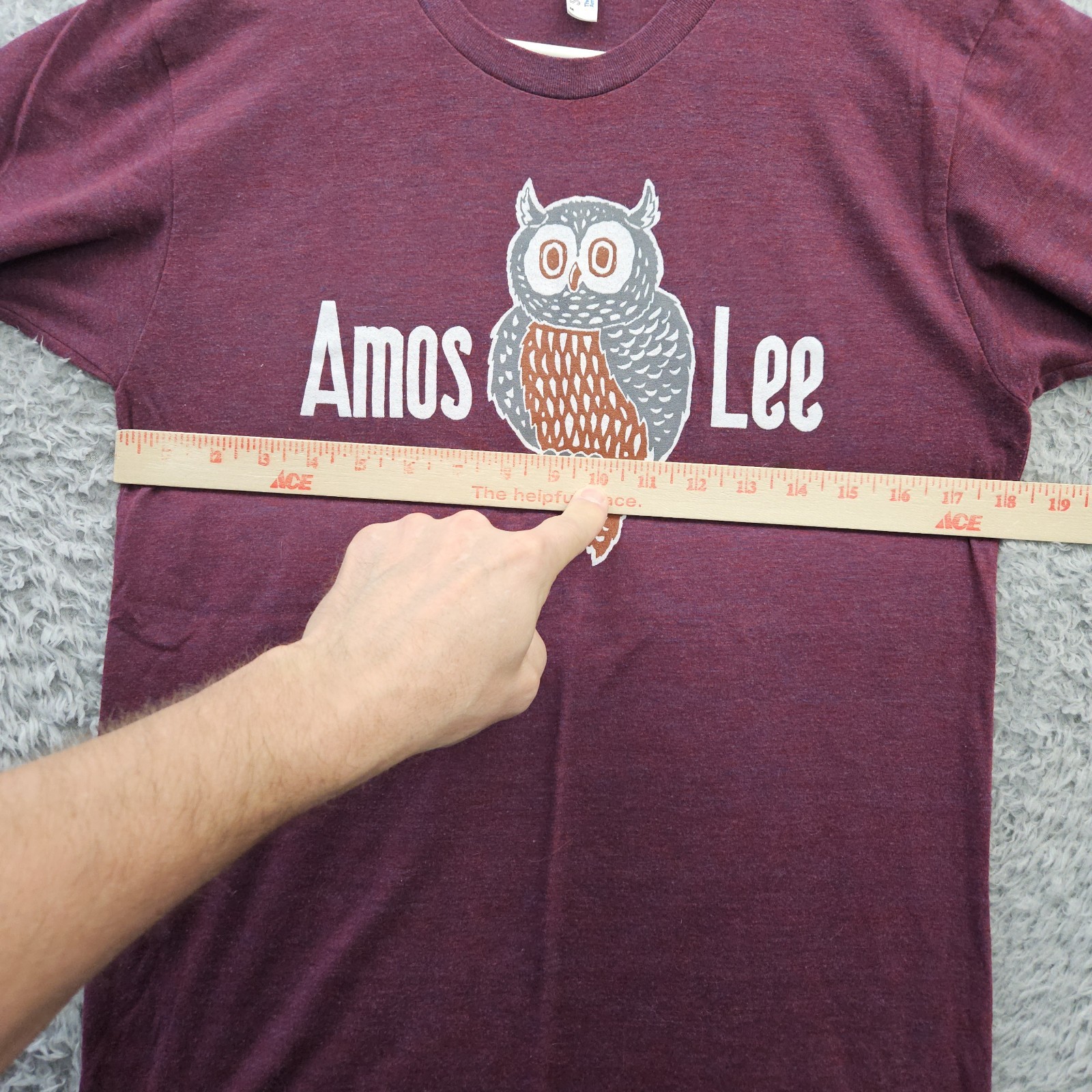 Amos Lee Music T Shirt Medium American Apparel Owl Maroon Cotton Blend Americana gallery
