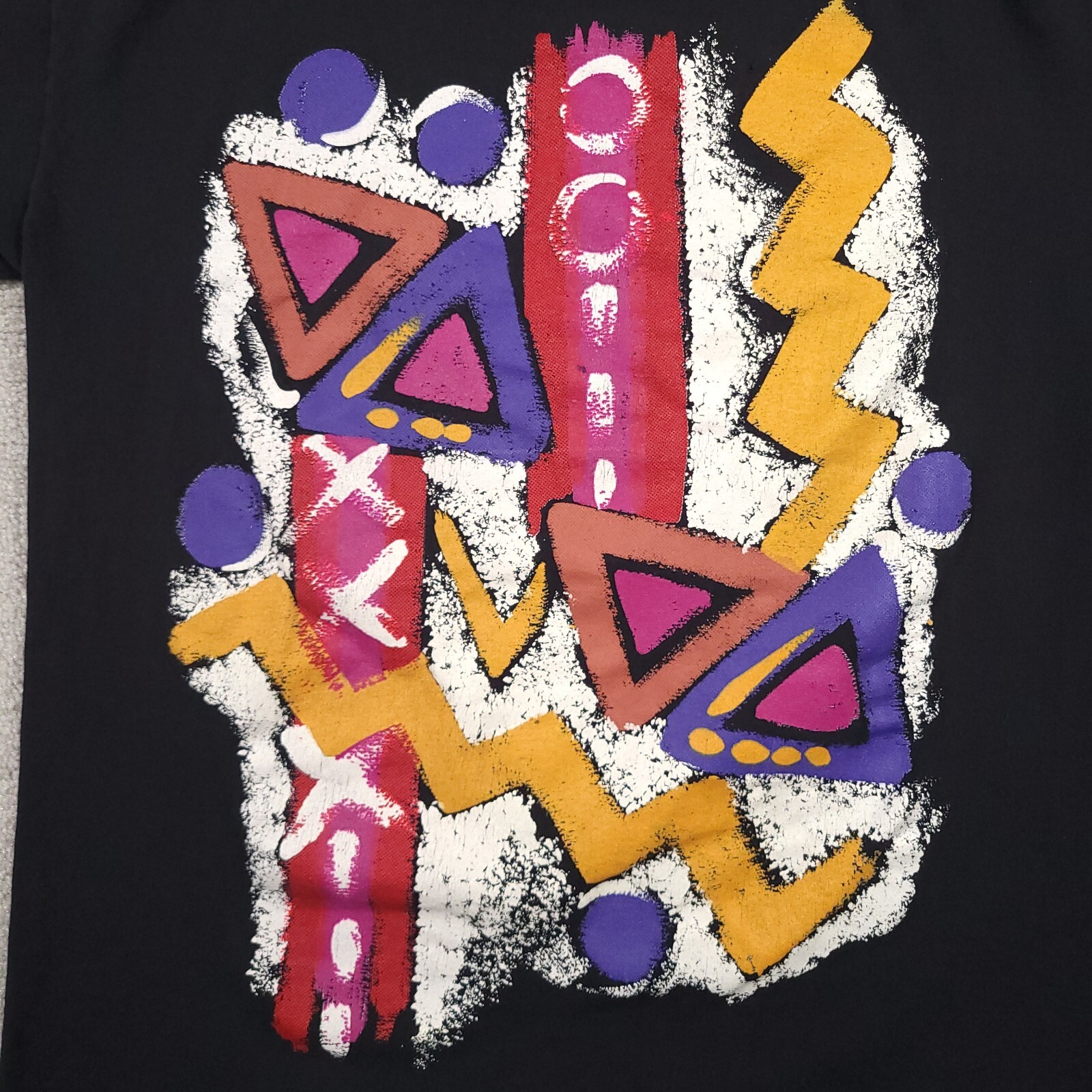 Vtg Marika T-Shirt Mens OSFA All Over Print Black Art Painting Abstract 90s USA gallery