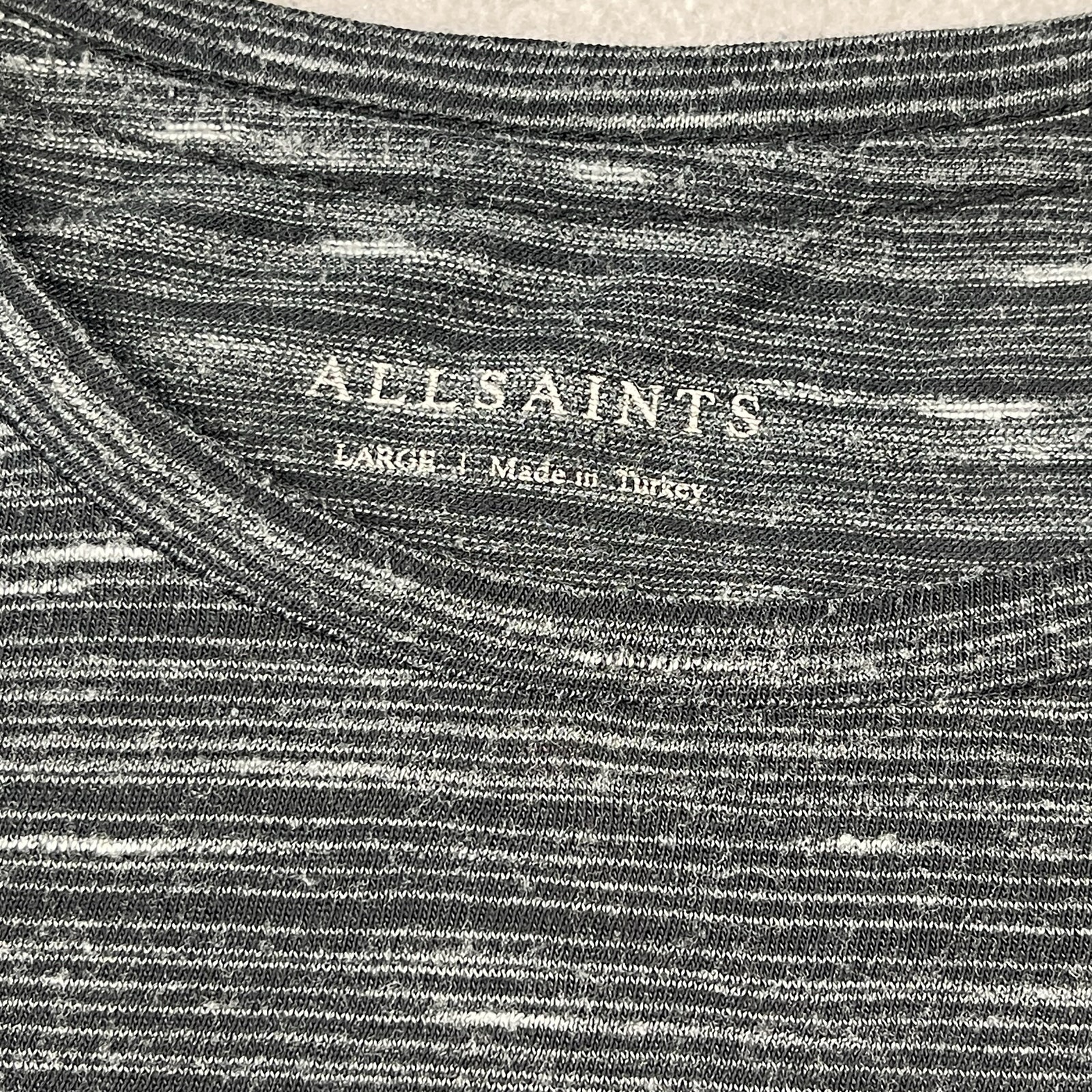 AllSaints Mens T Shirt L Black Textured Striped Lightweight Stretch Semi Sheer gallery