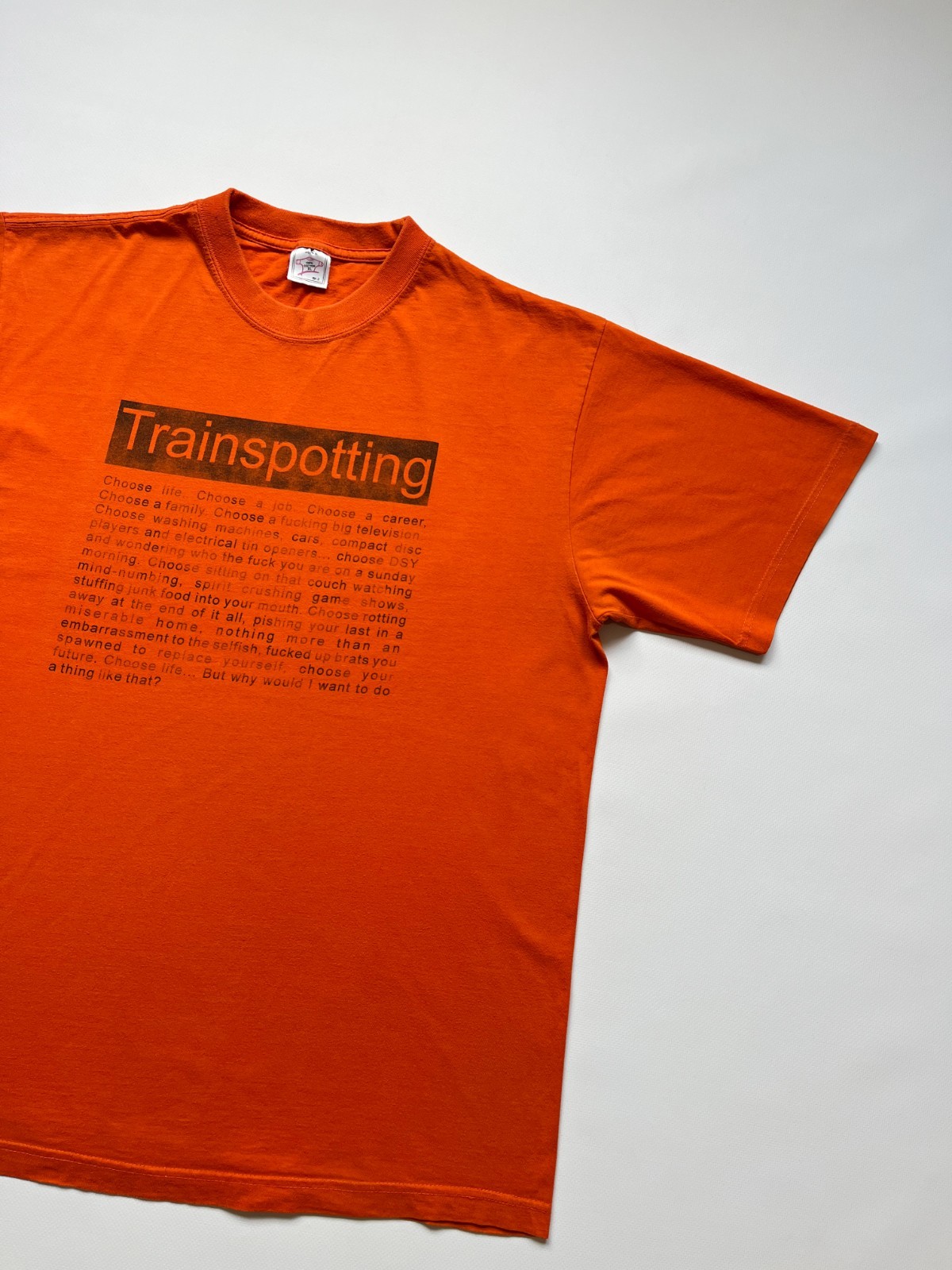 Vintage Trainspotting Choose Life Promo Movie Graphic T-Shirt Orange Size XL gallery