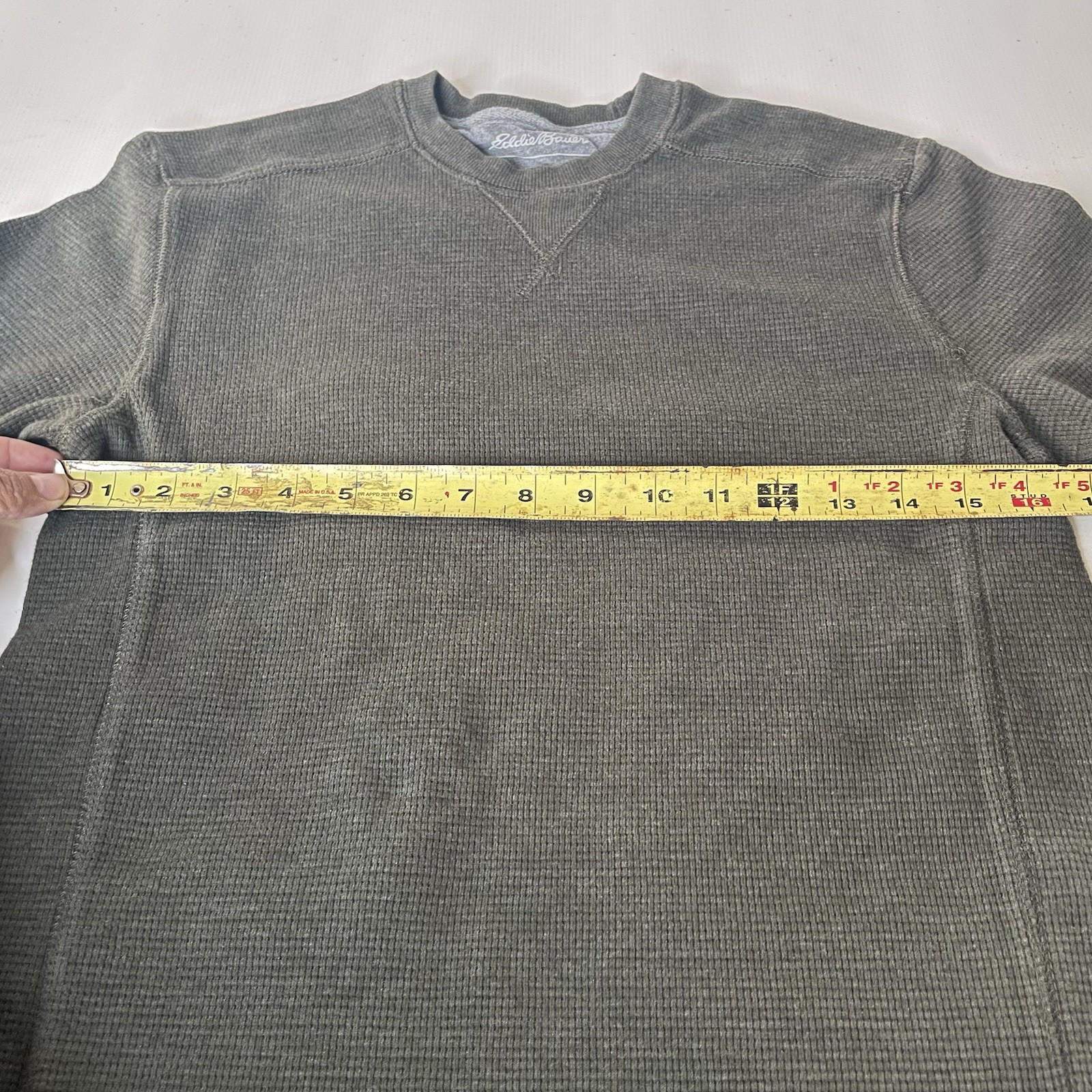 Eddie Bauer Mens Olive Green Waffle Knit Thermal Long Sleeve Shirt Size S gallery
