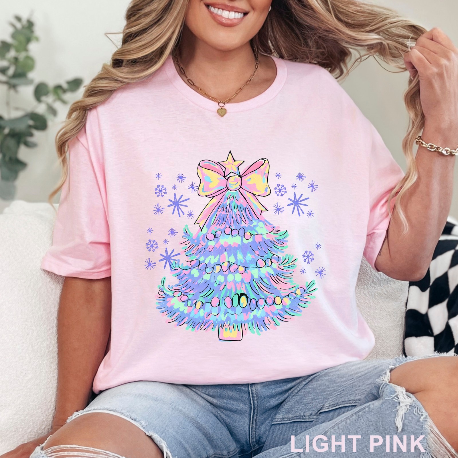 Pastel Holographic Christmas Tree Shirt, Coquette Christmas Tree Shirt, 203704 gallery