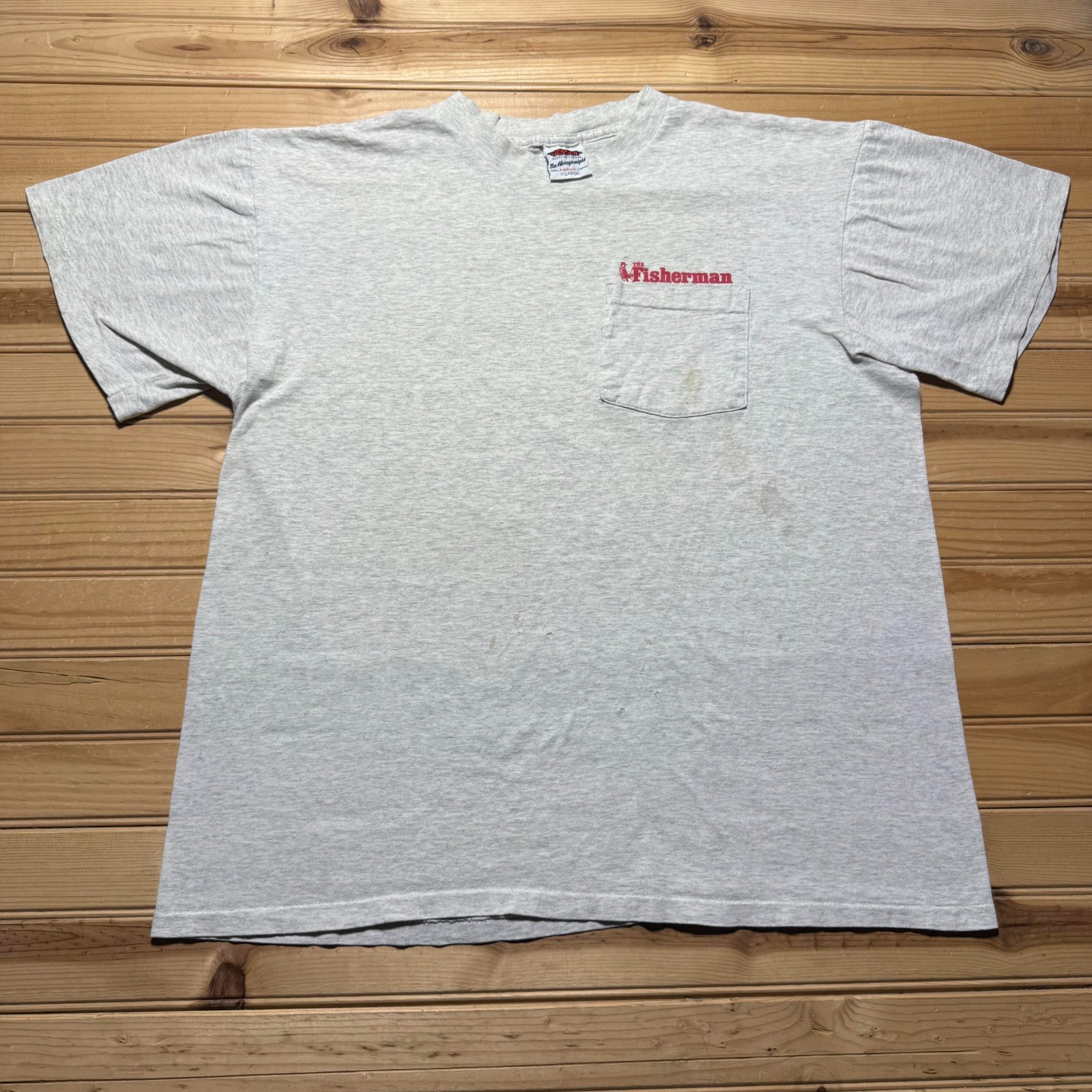 Vintage 90s The Fisherman Hit Beach Outdoor Fishing Pocket Graphic T-Shirt - XL gallery