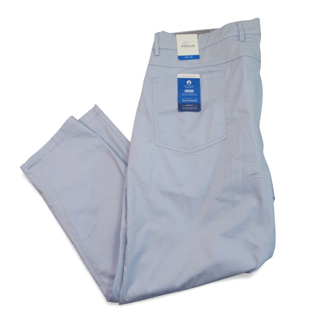 NWT Greg Norman Mens Attack Life Mens Chino Golf Pants 38 X 30 Slim Light Blue