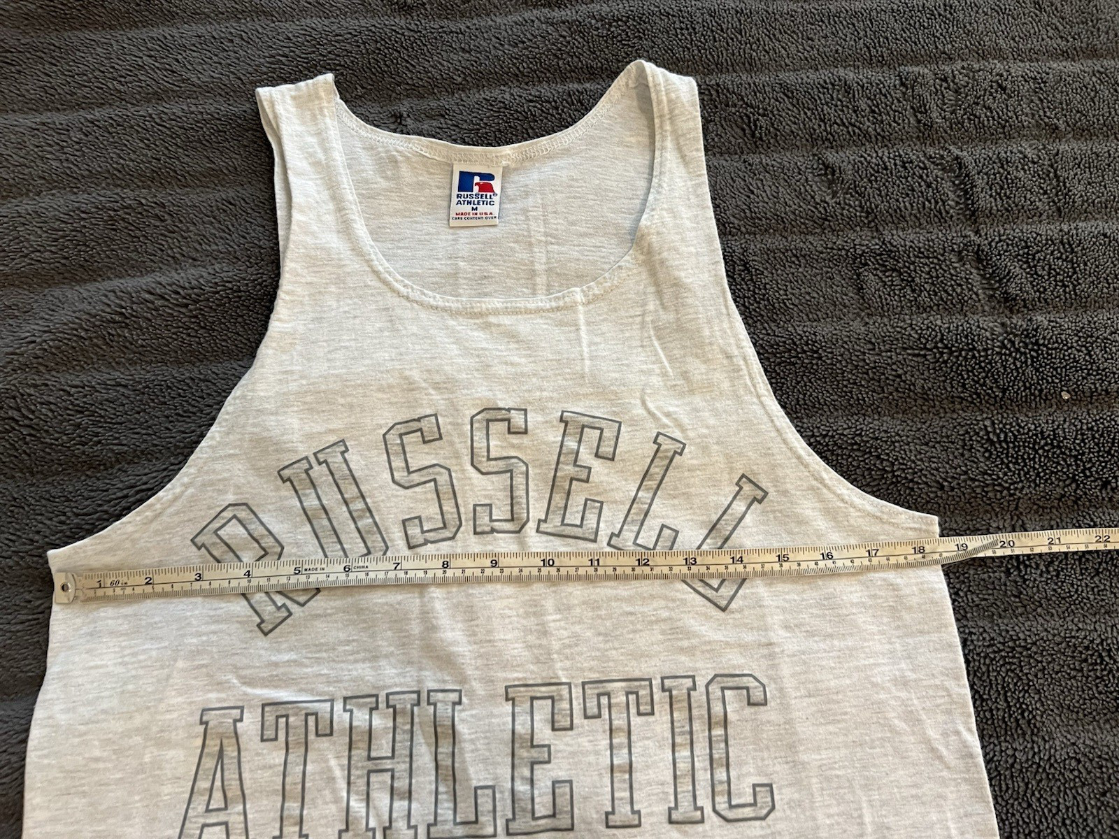 Russell Athletic Vintage 1990s Heather Gray Arch Logo USA Made Tank Top Shirt M gallery
