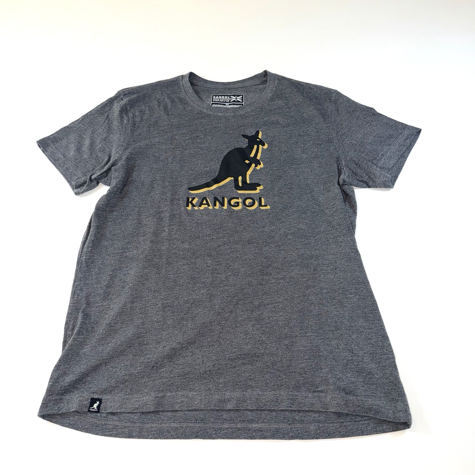 Kangol Shirt Men’s Dark Gray & Gold Kangaroo Logo Graphic T-Shirt Size Large EUC