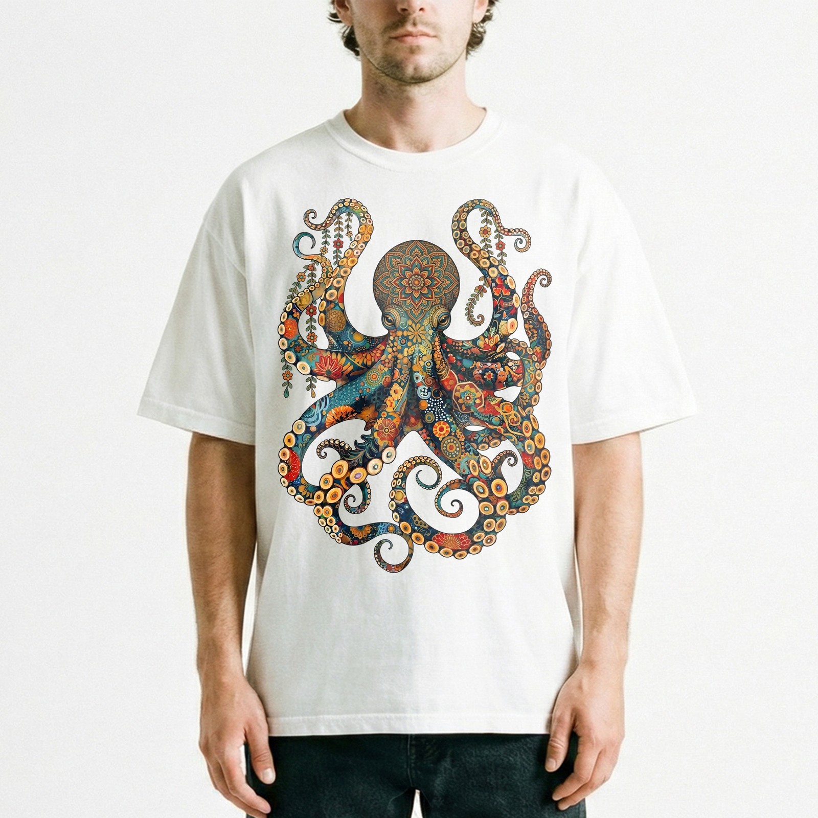Ornatedala Octopus Intricate Pattern Vintage T-Shirt Boho Sea Creature Tee