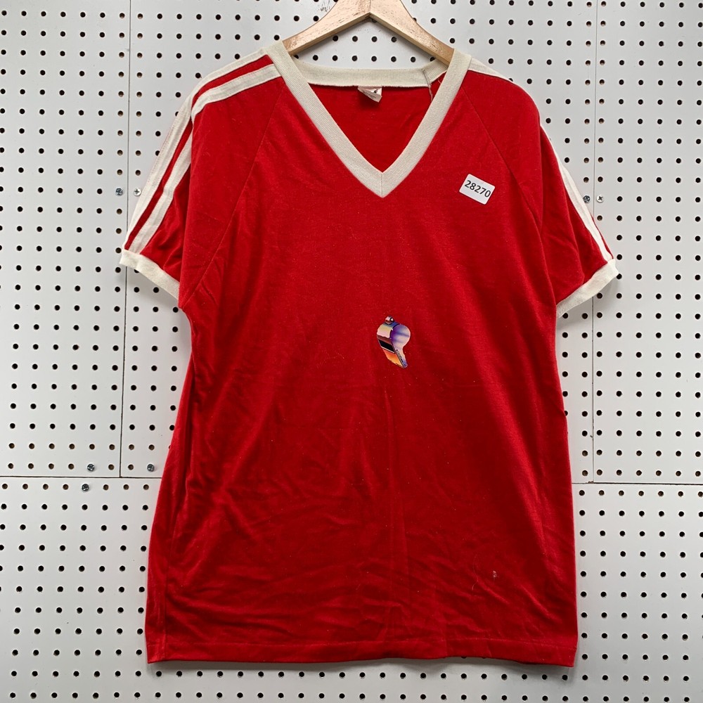 VTG 70s Bantam Shirt Red Single Stitch Coach’s Whistle Fit Large 21.5×29 EICH