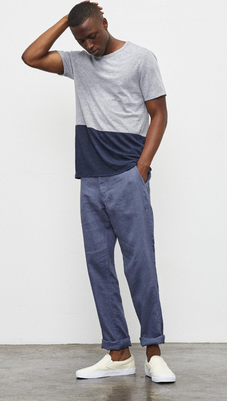 Onia Chad Color Block Tee, Medium Heather Gray Deep Navy , Size M gallery