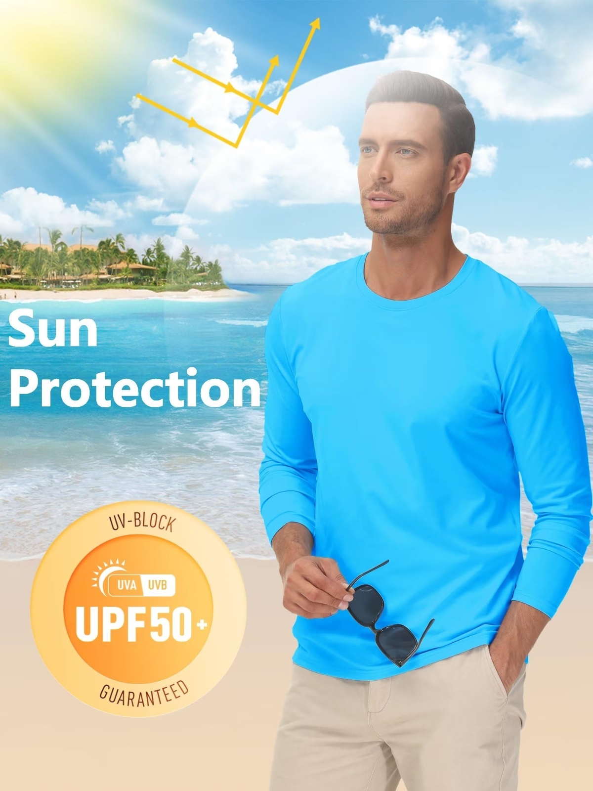 Men's UPF 50+ Long Sleeve Shirts Sun Block Fishing Casual Sport Workout T-Shirts gallery