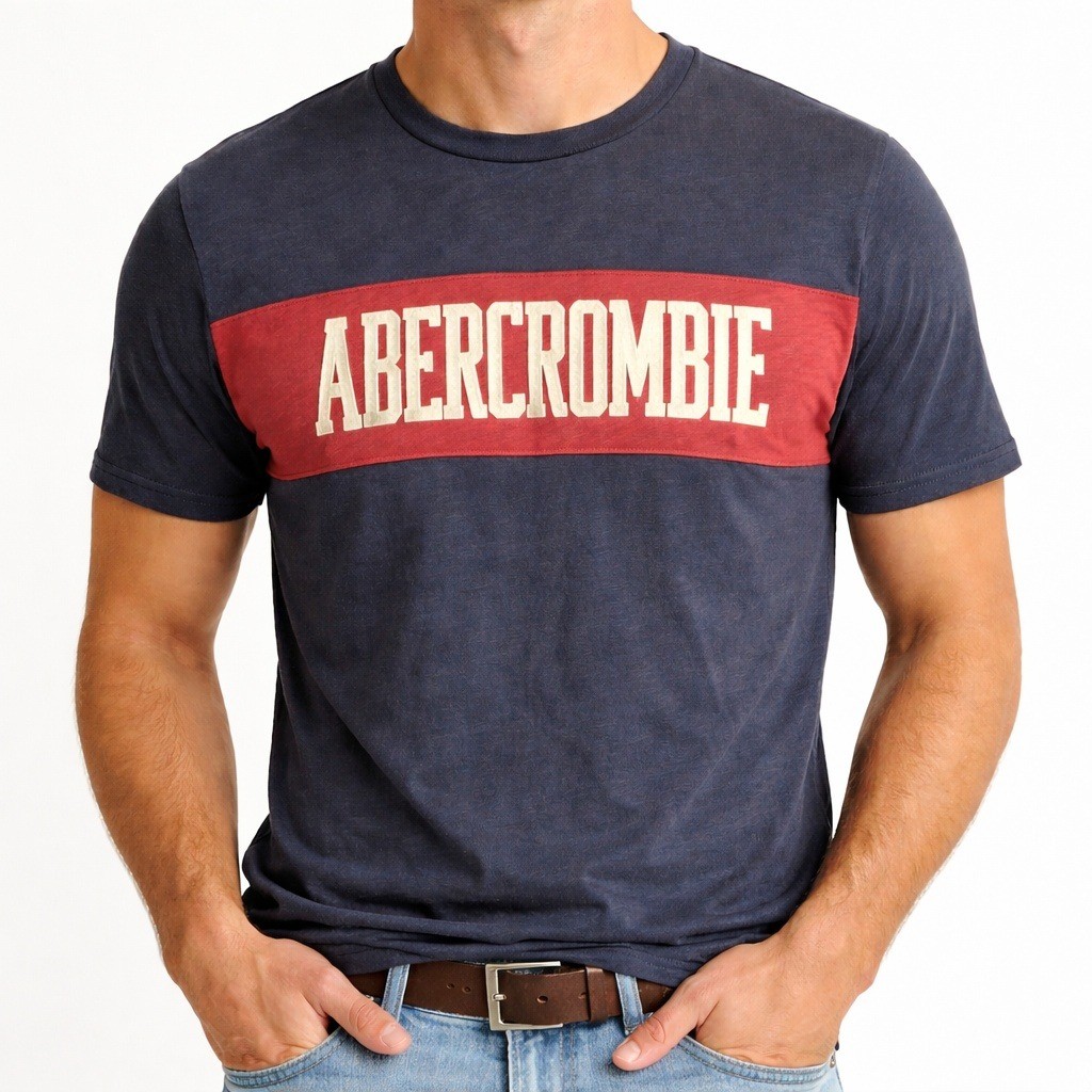 Vintage Abercrombie & Fitch Mens XL Navy Blue Red Stripe Logo T-Shirt Cotton gallery