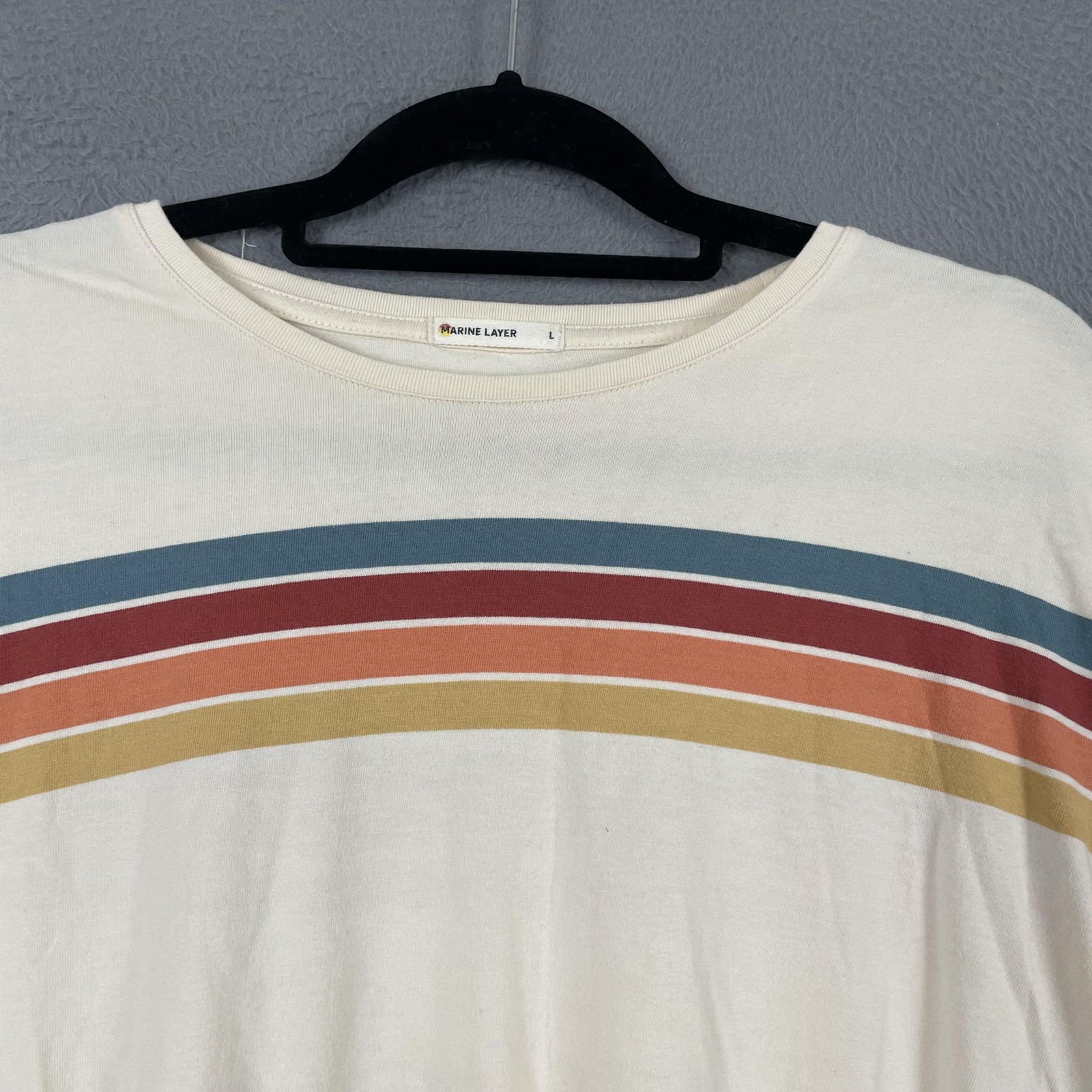 Marine Layer Shirt Mens Large White Striped Long Sleeve Crew Neck Relaxed Logo gallery