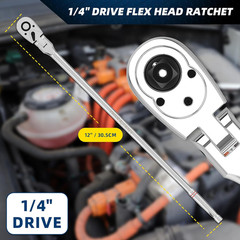 1/4″ Drive Extra Long Flex Head Ratchet 72-Tooth, 12 Inch Long, Socket Wrench Qu
