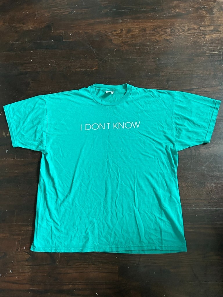 Vintage jerzees slogan t shirt i dont know mens cyan 2XL gallery