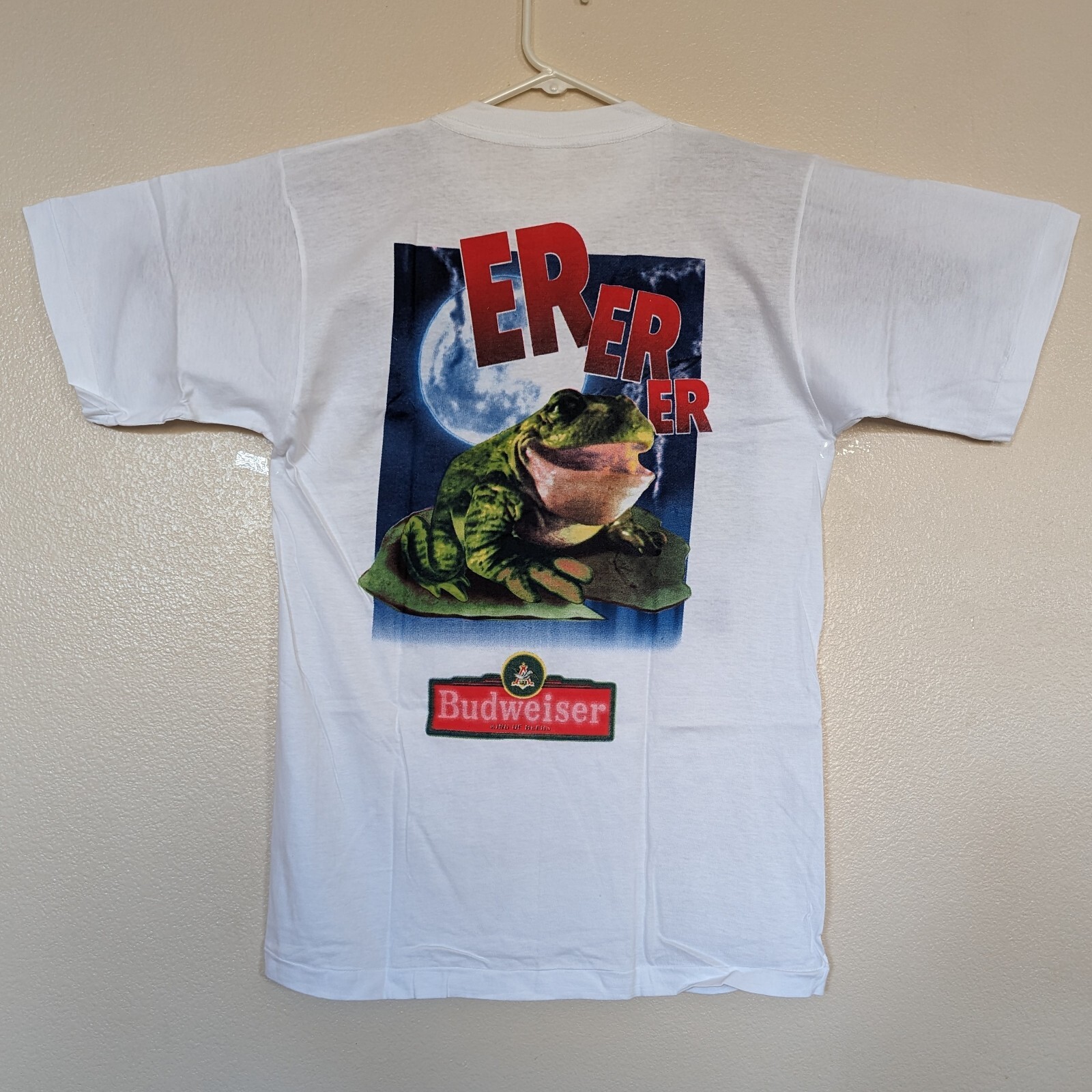 Vintage Budweiser Girl Boy Frogs Moon XL T-Shirt Bud Weis Er Er Er Beer 1995 NOS gallery