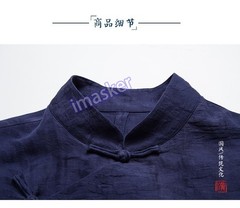 Spring Summer Chinese Style Men’s Linen Tang T-shirt Ethnic Hanfu 3/4 Sleeve Top