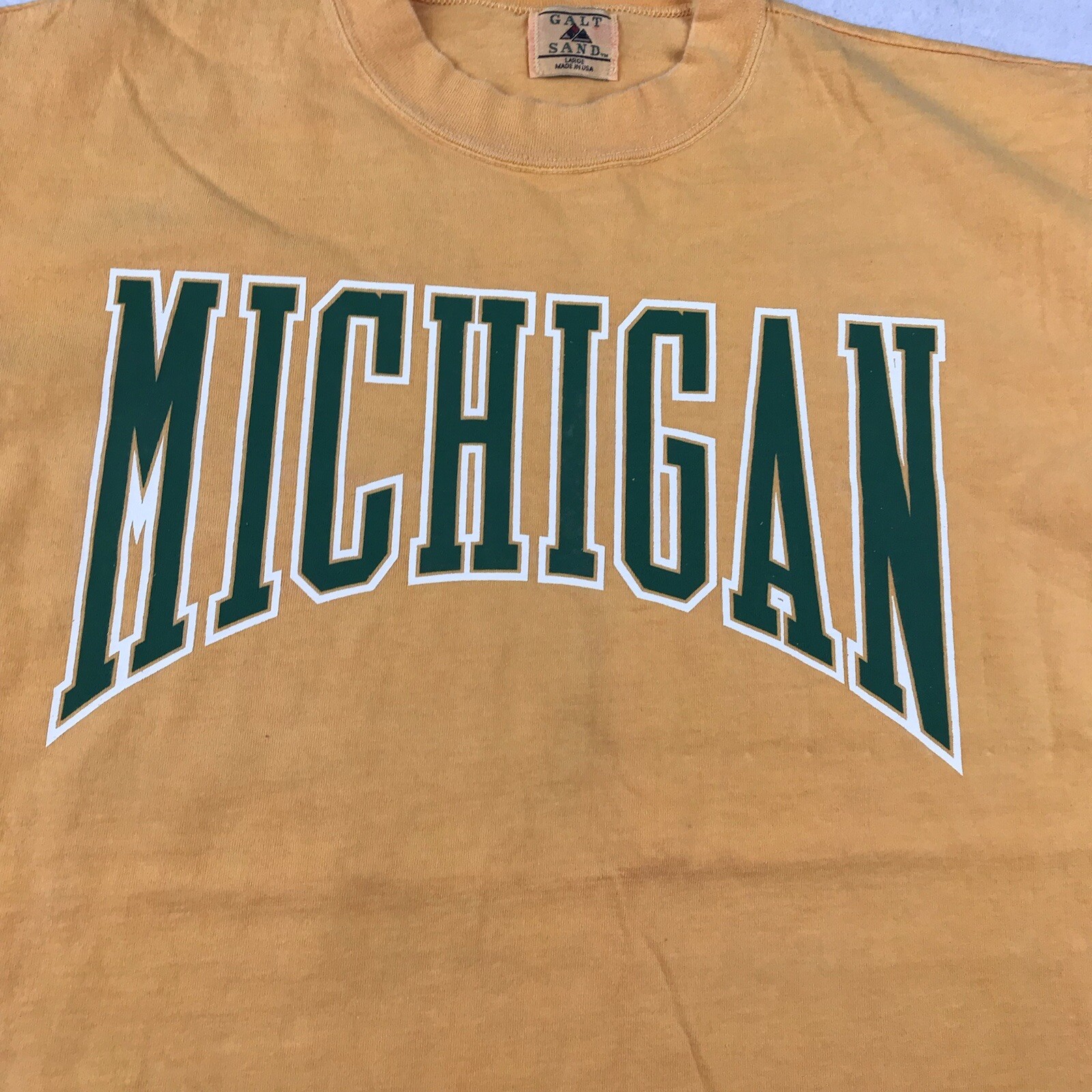 VTG Michigan Shirt Mens Large Yellow Green Graphic Tee Thick Cotton Galt Sand gallery