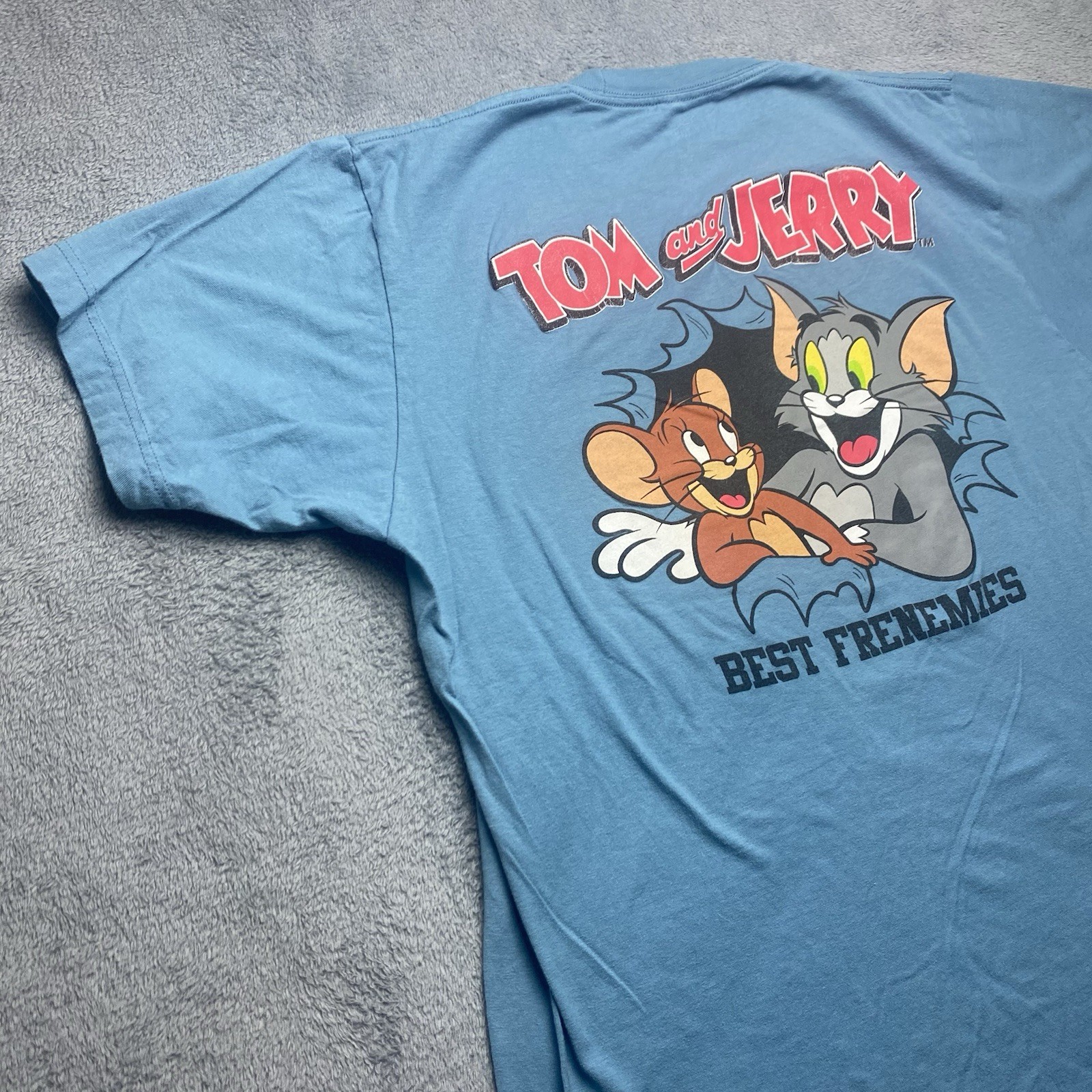 Tom and Jerry Mens Blue T Shirt Size L Cartoon Cat and Mouse gallery