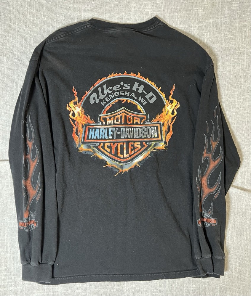 Vintage Harley Davidson Uke’s- Hd Kenosha Wisconsin Flame Long Sleeve XL