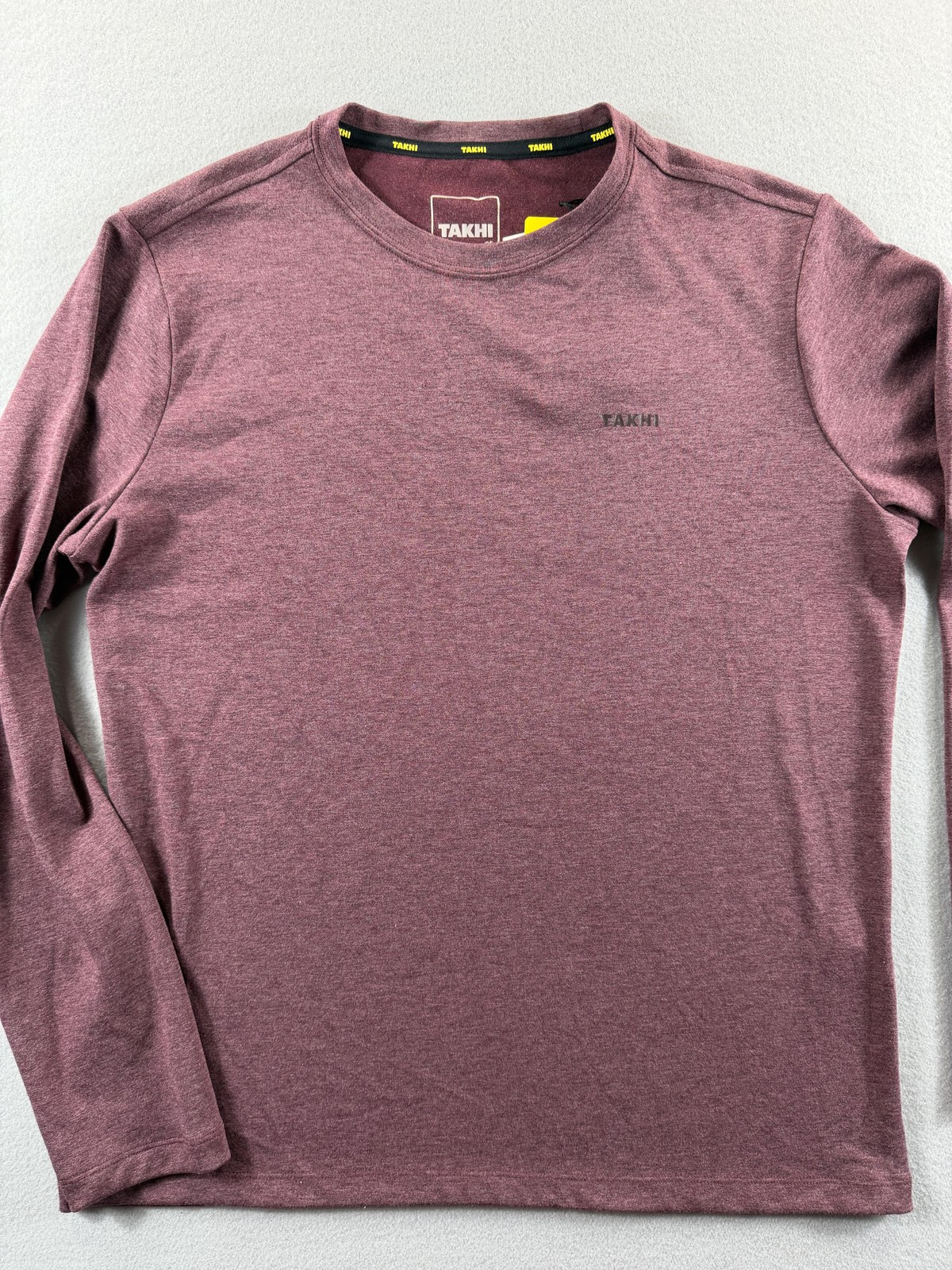 Takhi Shirt Mens Large Wine Red Long Sleeve Logo Tagless Stretch Tee Casual New gallery