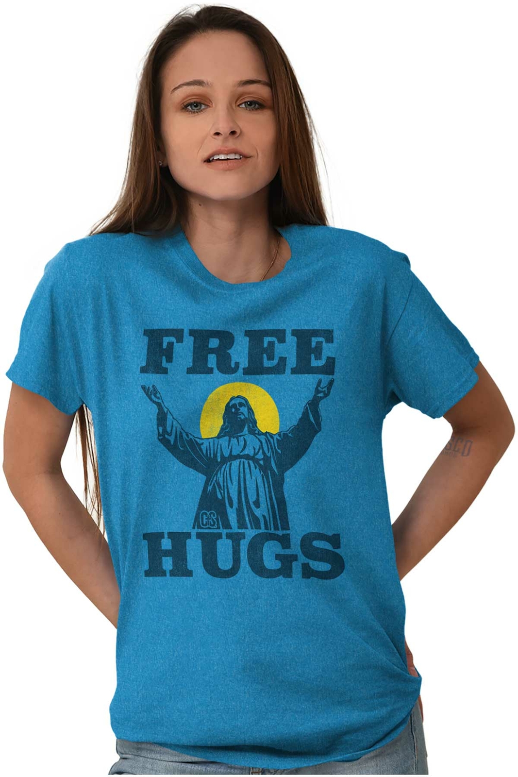 Free Hugs Jesus Christ Christian Religious Adult Short Sleeve Crewneck Tee gallery