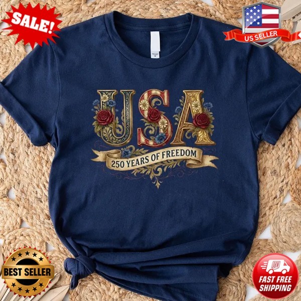 Retro USA 250 Shirt: Floral Patriotic T-Shirt Independence Day Celebration