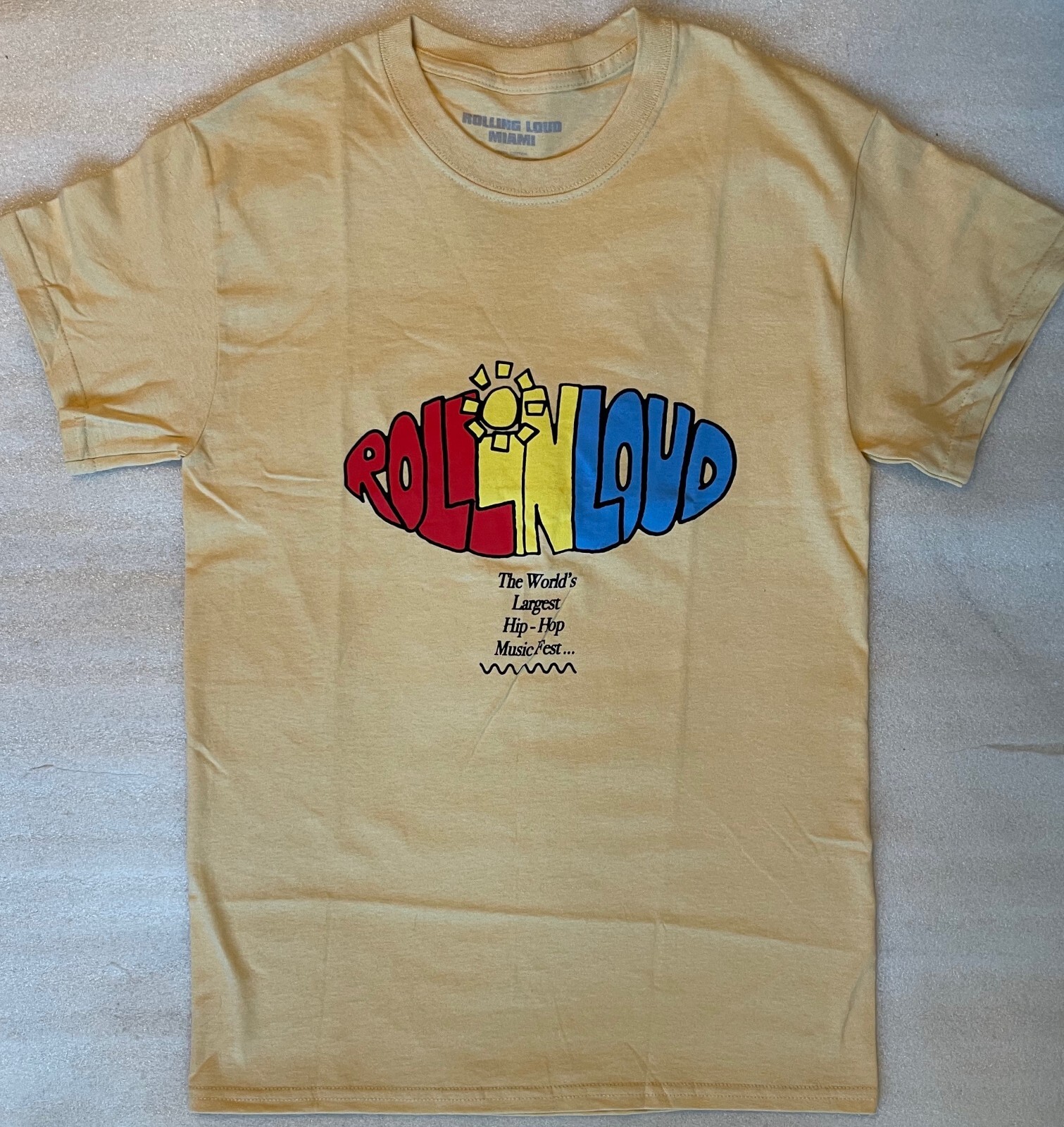 ROLLING LOUD MIAMI 2021 HIP HOP FESTIVAL PALE YELLOW TEE SHIRT, MEN'S S, NWOT gallery