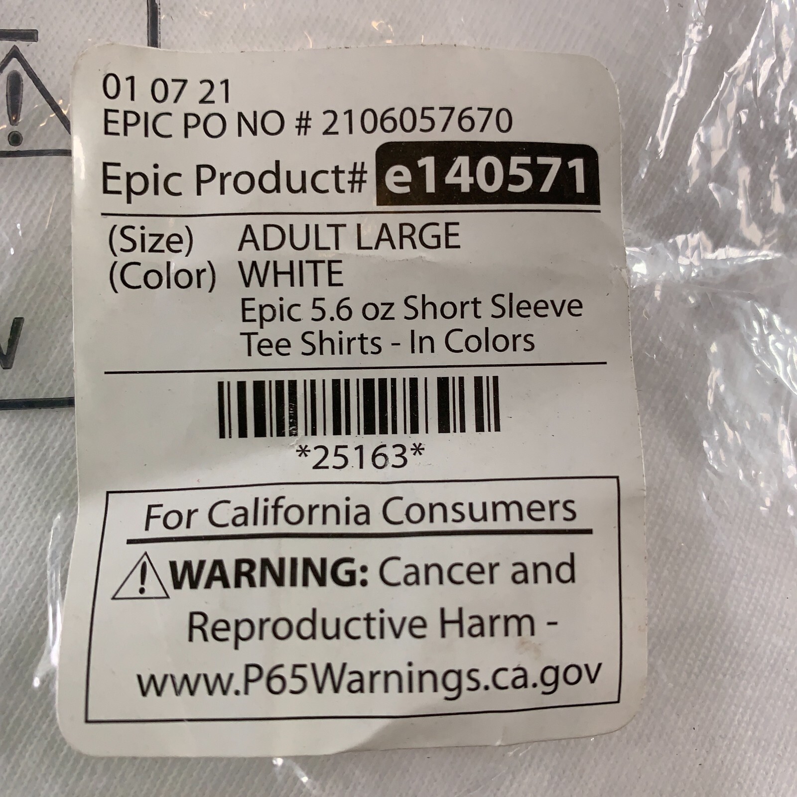 Epic Adult Size Large White 5.6 Ounce Pre-Shrunk Heavy Cotton T-Shirt E140571 gallery