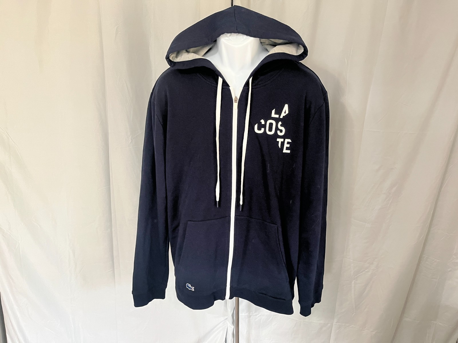 🐊 Lacoste Men’s Navy Blue White Full Zip Hooded Shirt XL EUC 🔥