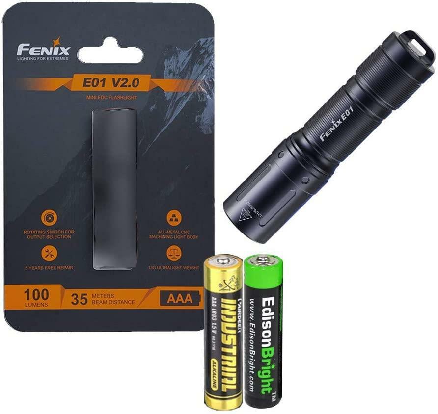 Fenix E01 V2 100 Lumen LED flashlight with EdisonBright AAA alkaline battery bun