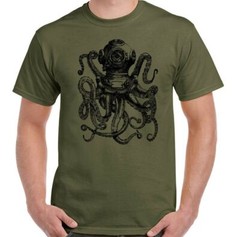 SCUBA DIVING T-SHIRT Mens Octopus Deep Sea Diver Dive Mask Flippers Tank Kit TOP