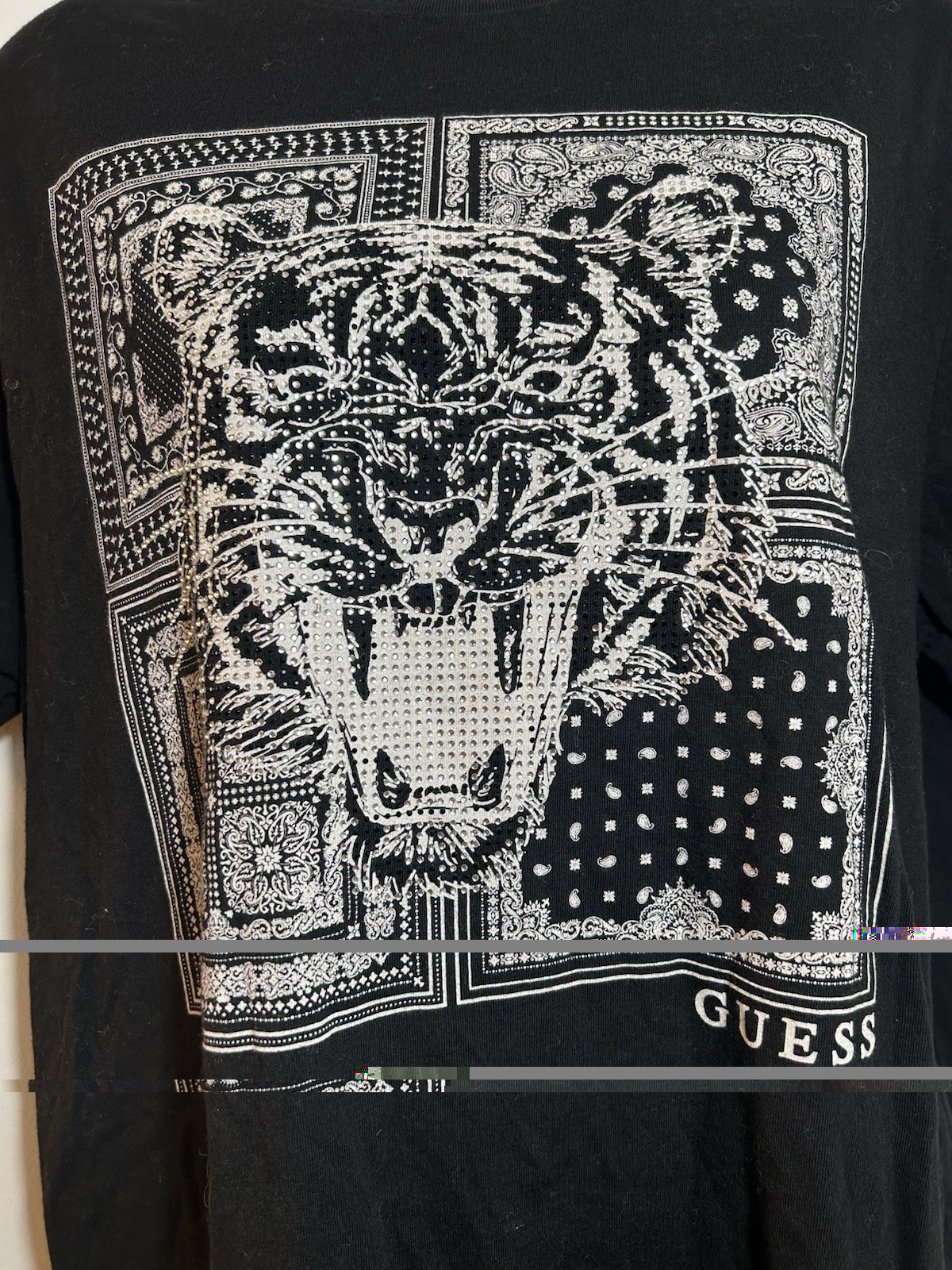 GUESS Men's Black Tiger Graphic Logo Tee Crew Neck Short Sleeve Cotton L gallery