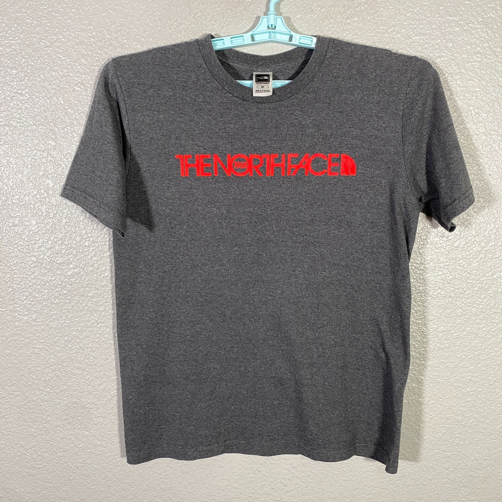 The North Face Shirt Mens Small Gray Red Short Sleeve Spellout Outdoor Hiking gallery