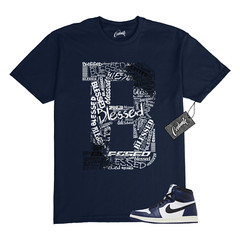1 Midnight Navy Black White Sail Retro High OG T Shirt to Match BLESSED Jordan
