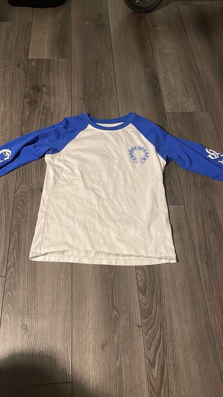 Chrome Hearts Men's White/Blue Colorblock Logo Raglan Long Sleeve Tee gallery