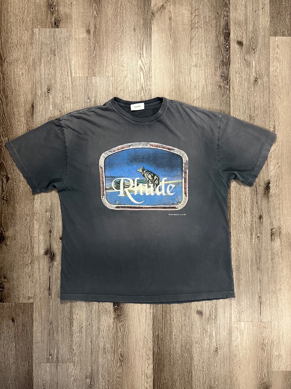 Rhude Lone Wolf Graphic Tee Shirt Unisex Faded Gray American Made Size XL gallery