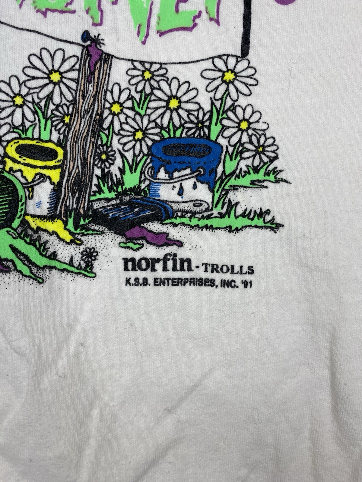 1992 Norfin Trolls Vintage Save The Planet Hippie T Shirt White Size Medium gallery