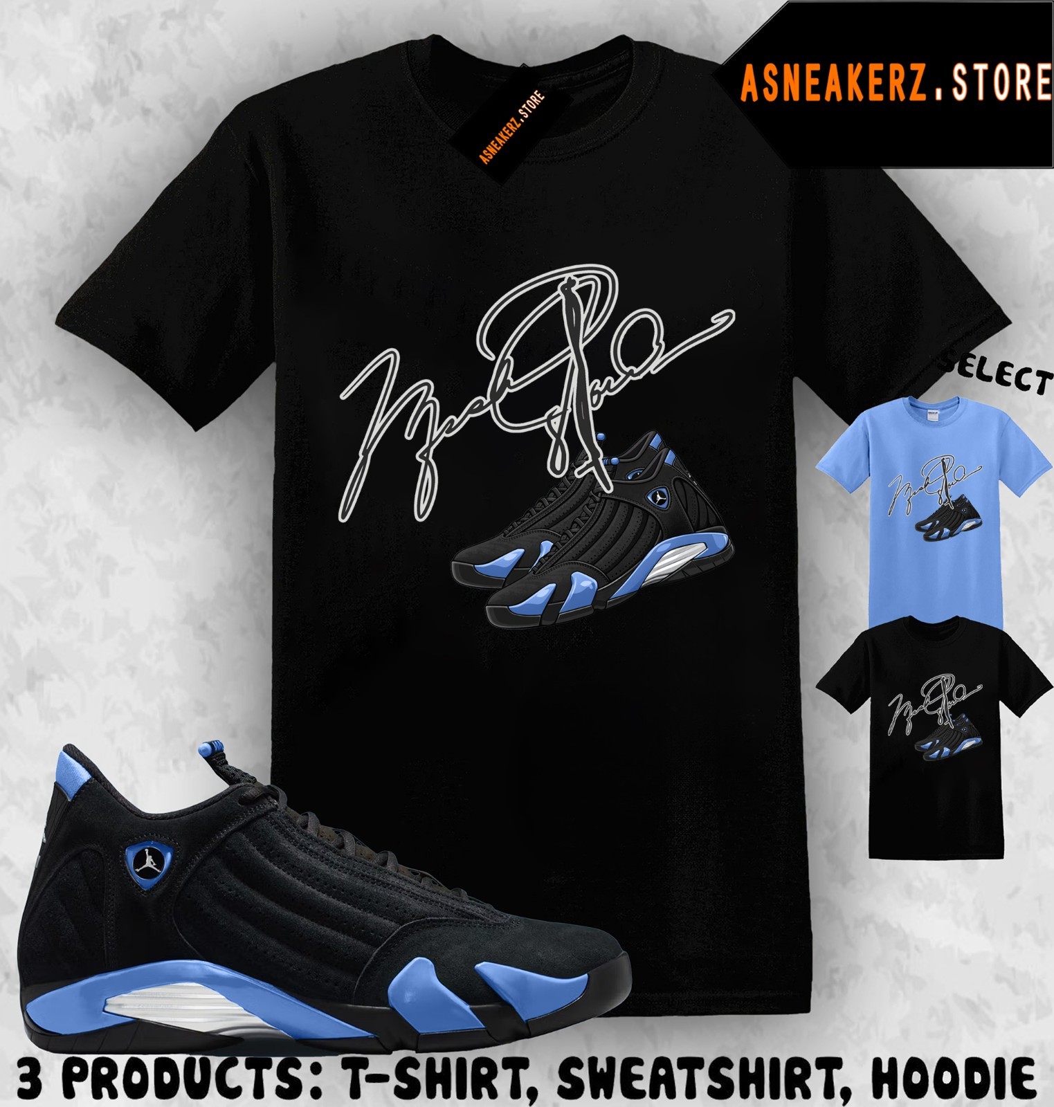 Shirt Matching AJ 14 Black University Blue 2026 To Match Sneaker MJ Shoelace 14s gallery