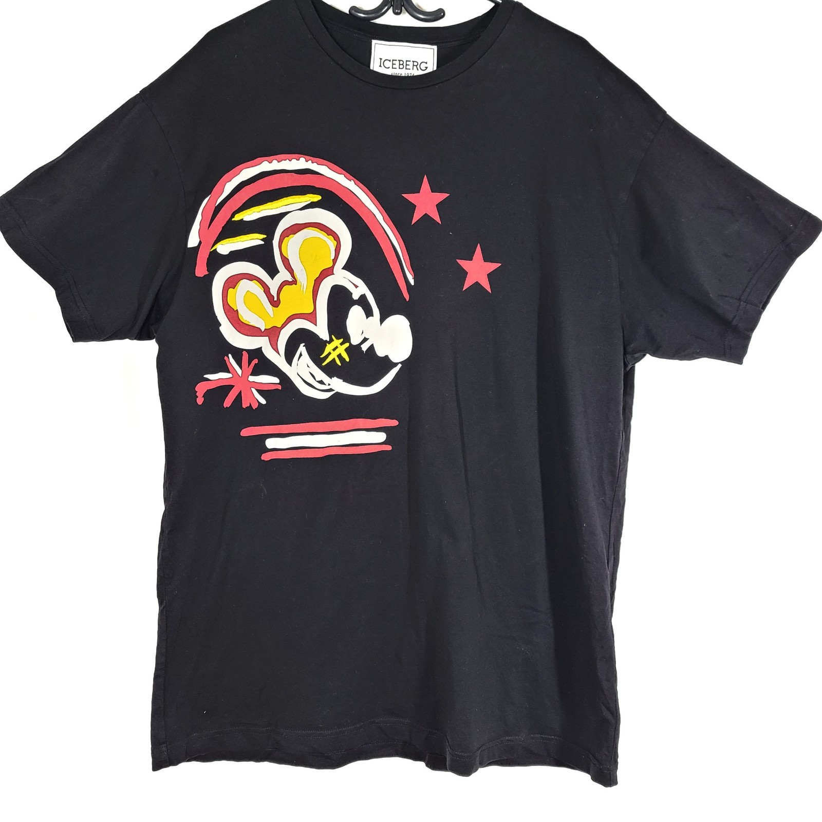 Iceberg Men’s Logo Print T-shirt Mickey Mouse Classic Fit T-Shirt Black XL