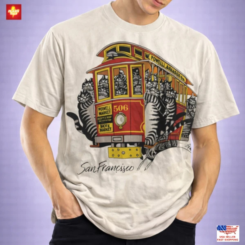 San Francisco Cable Car Kliban Cat Shirt Vintage Retro Cat Graphic Tee