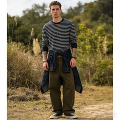 Retro Men Classic Breton Striped Long Sleeve Shirt Causal Cotton Sailor T-Shirts