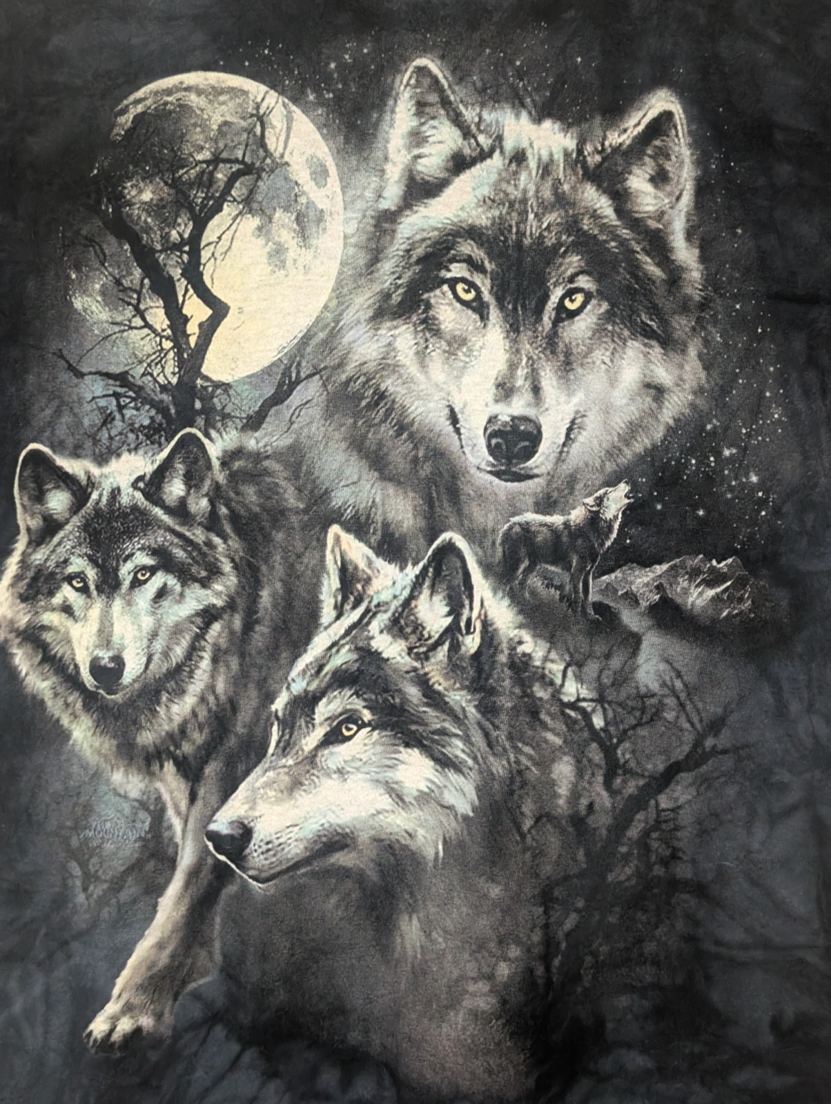 The Mountain Mens T-shirt Black 3 Three Wolf Moon Retired Logo 2XL #6435