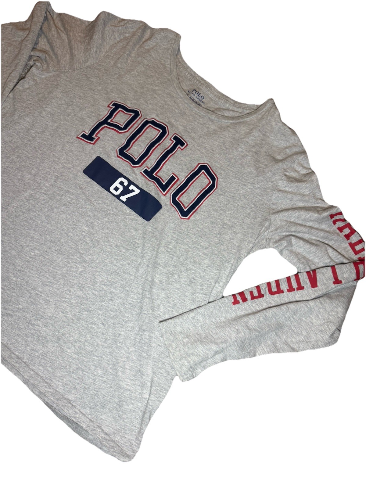 Polo Ralph Lauren Long Sleeve Tee Shirt Spellout Logo Embroidered Sz XL Gray gallery