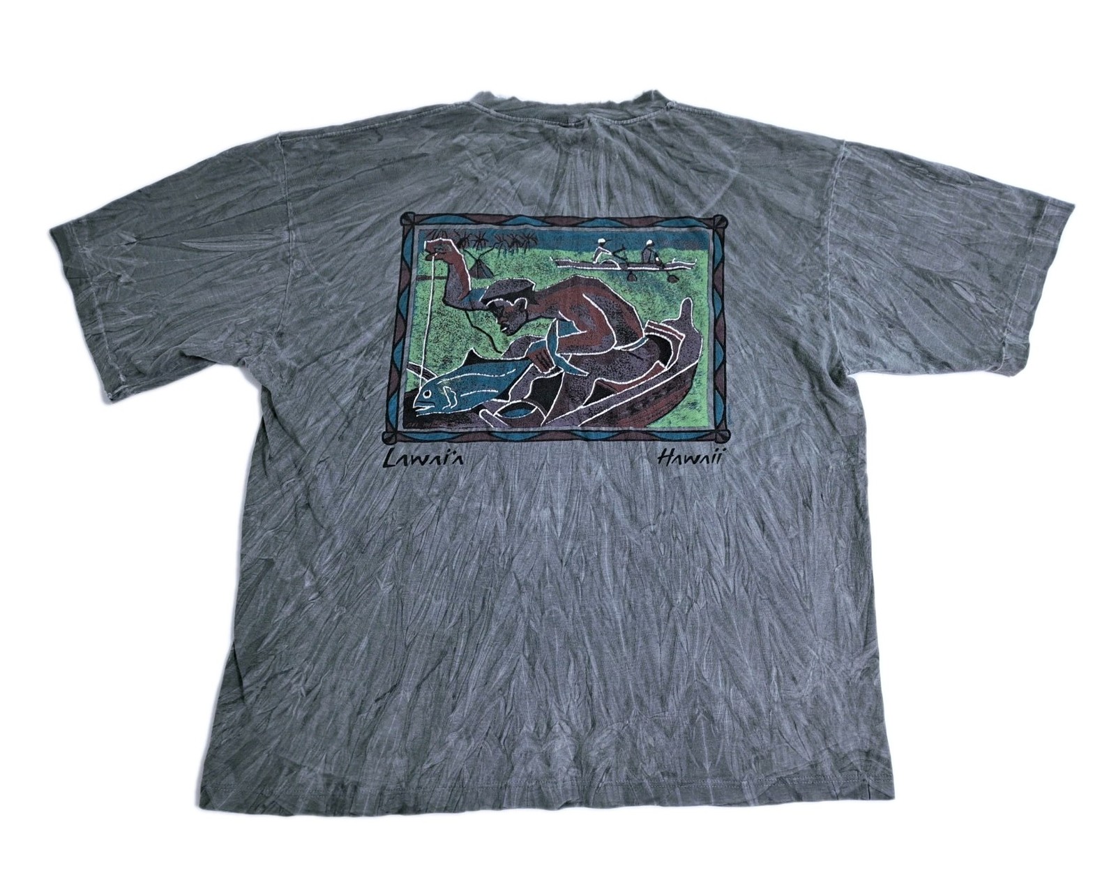 Vintage Crazy Shirts Dyed Lawaia Hawaii Fishing Canoe Island Tiki Tropical Beach gallery
