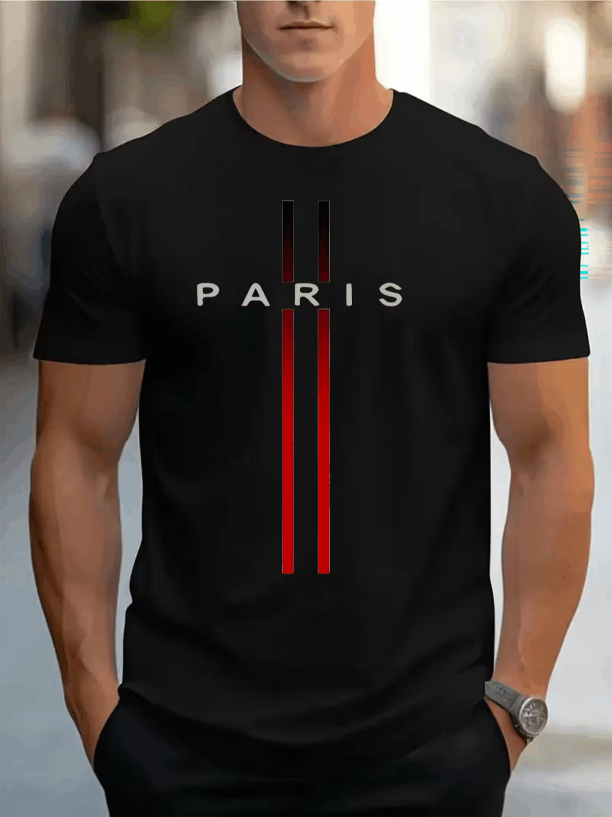 Flag Paris Graphic Print T-Shirt For Men Casual Short Sleeve