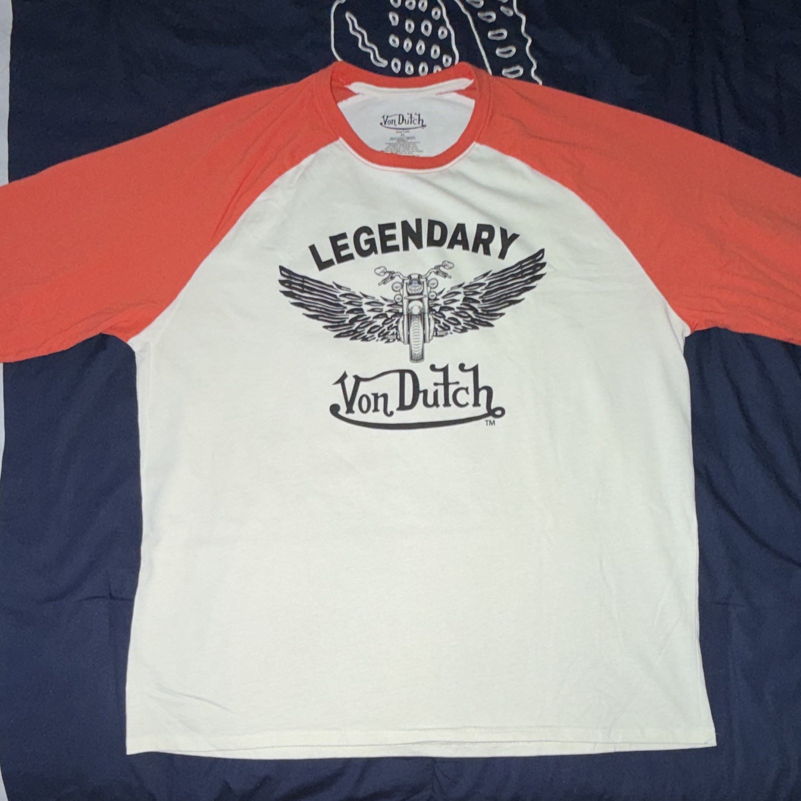Von Dutch Men’s Orange/ Off-White T-Shirt XL Graphic Print 100% Cotton