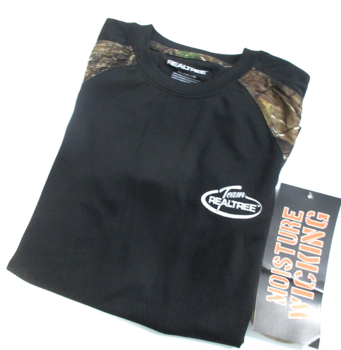 Realtree Men’s SS Color Black perf Shirt Camo Black Short Sleeve XL (46-48)