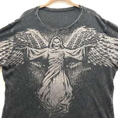 Y2K vintage Affliction Grim Reaper Angel Of Distressed print t shirt top Sz M