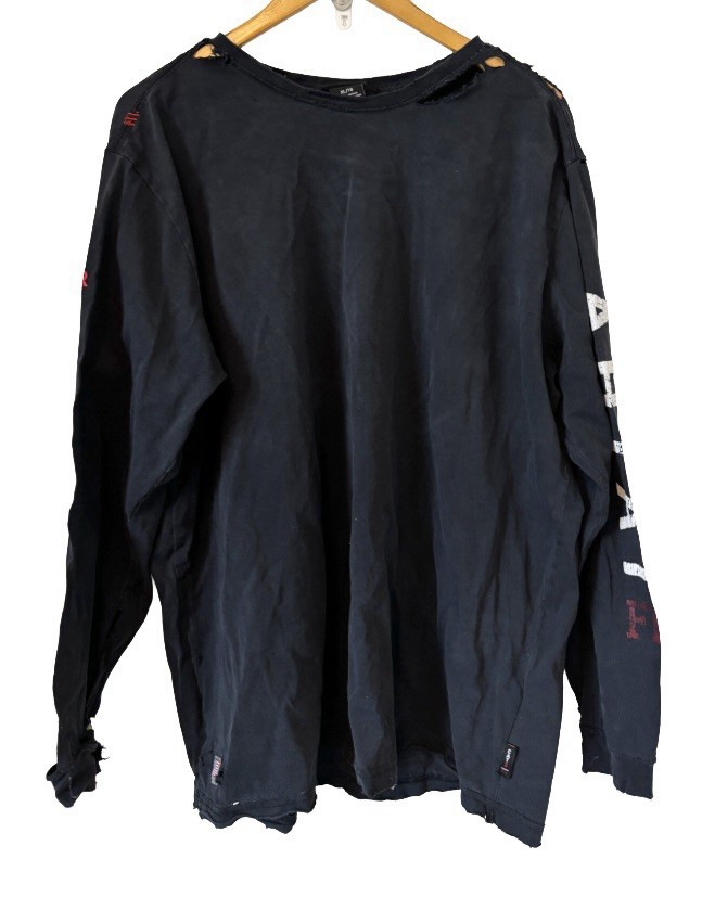Thrashed L/S t Shrt W Skull Graphic MN XL Distressed Grunge